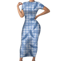 Blue Palaka Hawaii Palapalai Short Sleeve Bodycon Dress Hawaiian Fern - Polynesian Pride