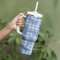 Blue Palaka Hawaii Palapalai Tumbler With Handle Hawaiian Fern - Polynesian Pride