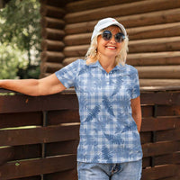 Blue Palaka Hawaii Palapalai Women Polo Shirt Hawaiian Fern - Polynesian Pride