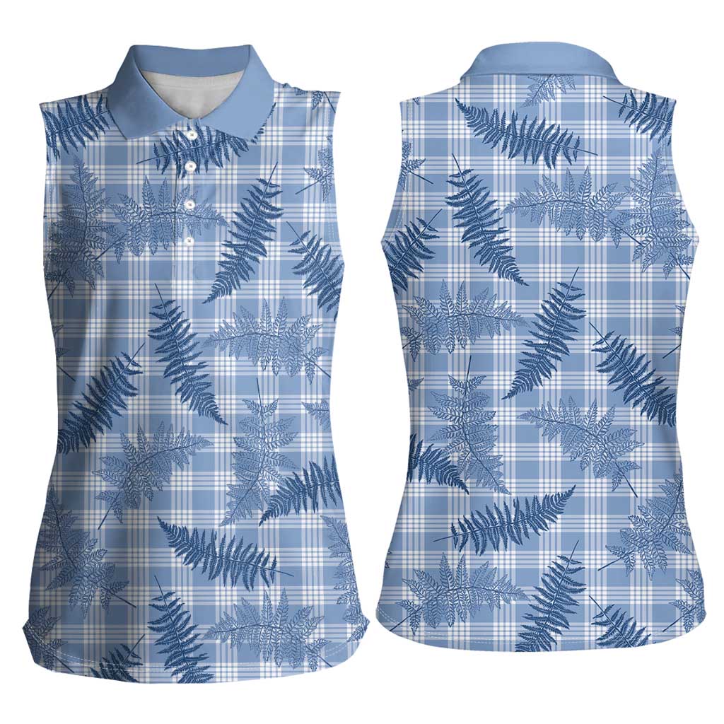 Blue Palaka Hawaii Palapalai Women Sleeveless Polo Shirt Hawaiian Fern - Polynesian Pride