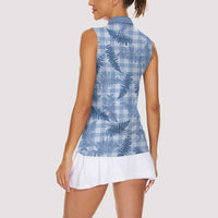 Blue Palaka Hawaii Palapalai Women Sleeveless Polo Shirt Hawaiian Fern - Polynesian Pride
