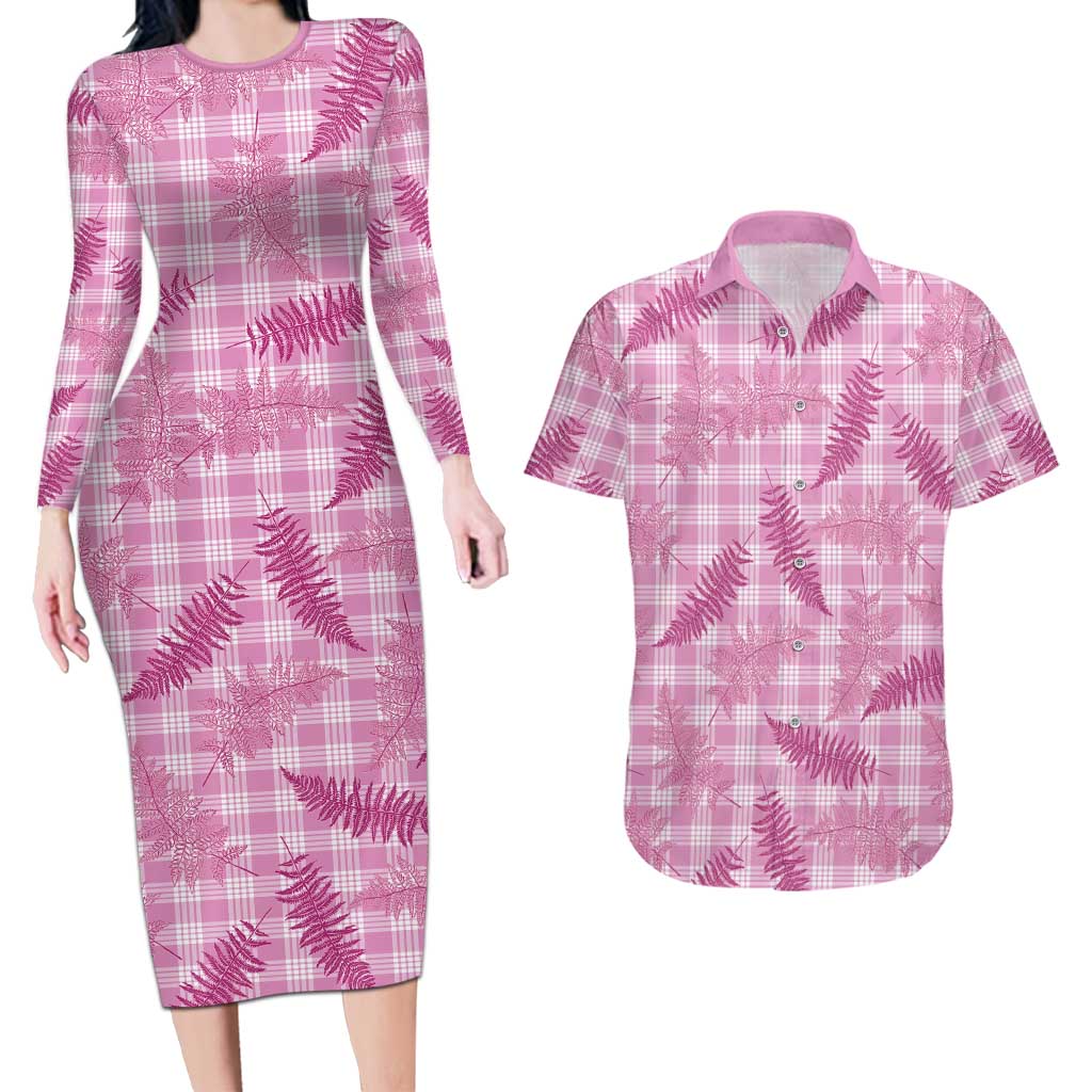 Purple Palaka Hawaii Palapalai Couples Matching Long Sleeve Bodycon Dress and Hawaiian Shirt Hawaiian Fern LT14 Purple - Polynesian Pride