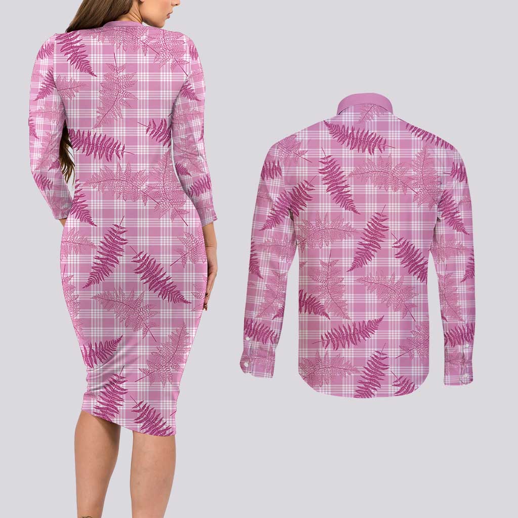 Purple Palaka Hawaii Palapalai Couples Matching Long Sleeve Bodycon Dress and Long Sleeve Button Shirt Hawaiian Fern LT14 - Polynesian Pride