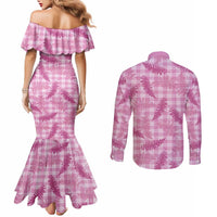 Purple Palaka Hawaii Palapalai Couples Matching Mermaid Dress and Long Sleeve Button Shirt Hawaiian Fern LT14 - Polynesian Pride