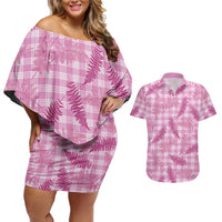 Purple Palaka Hawaii Palapalai Couples Matching Off Shoulder Short Dress and Hawaiian Shirt Hawaiian Fern LT14 Purple - Polynesian Pride