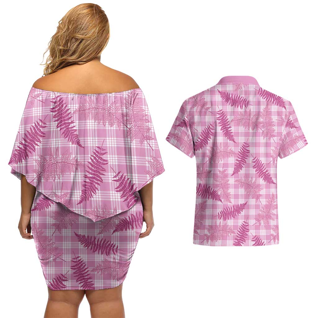 Purple Palaka Hawaii Palapalai Couples Matching Off Shoulder Short Dress and Hawaiian Shirt Hawaiian Fern LT14 - Polynesian Pride