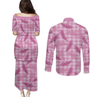 Purple Palaka Hawaii Palapalai Couples Matching Puletasi and Long Sleeve Button Shirt Hawaiian Fern - Polynesian Pride