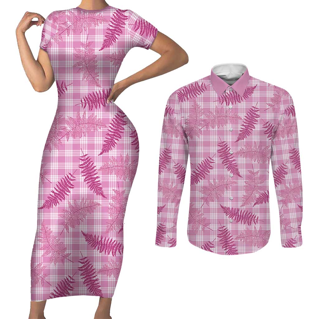 Purple Palaka Hawaii Palapalai Couples Matching Short Sleeve Bodycon Dress and Long Sleeve Button Shirt Hawaiian Fern LT14 Purple - Polynesian Pride