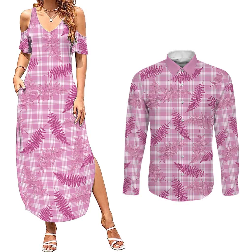 Purple Palaka Hawaii Palapalai Couples Matching Summer Maxi Dress and Long Sleeve Button Shirt Hawaiian Fern - Polynesian Pride