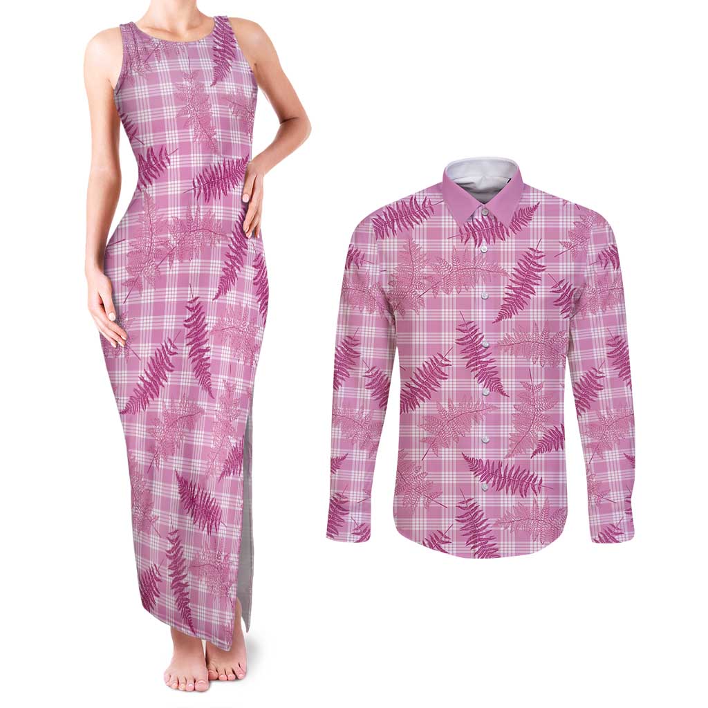 Purple Palaka Hawaii Palapalai Couples Matching Tank Maxi Dress and Long Sleeve Button Shirt Hawaiian Fern - Polynesian Pride