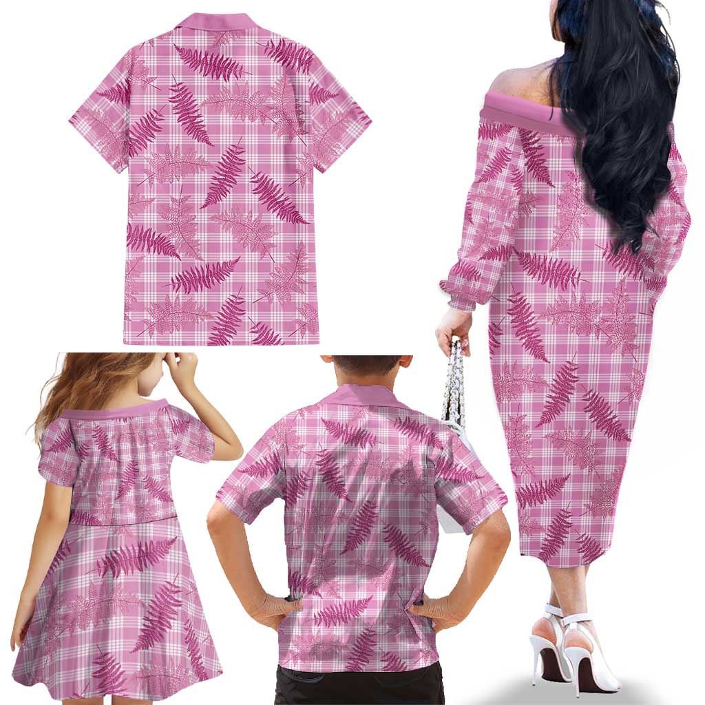 Purple Palaka Hawaii Palapalai Family Matching Off The Shoulder Long Sleeve Dress and Hawaiian Shirt Hawaiian Fern LT14 - Polynesian Pride