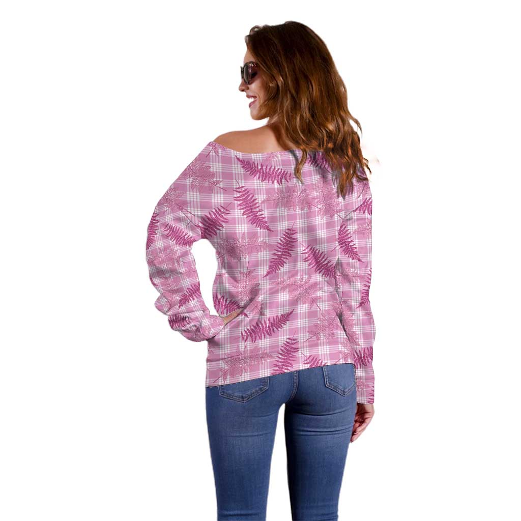 Purple Palaka Hawaii Palapalai Off Shoulder Sweater Hawaiian Fern - Polynesian Pride