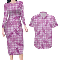 Pink Palaka Hawaii Palapalai Couples Matching Long Sleeve Bodycon Dress and Hawaiian Shirt Hawaiian Fern LT14 Pink - Polynesian Pride