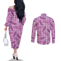 Pink Palaka Hawaii Palapalai Couples Matching Off The Shoulder Long Sleeve Dress and Long Sleeve Button Shirt Hawaiian Fern LT14 - Polynesian Pride