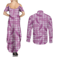 Pink Palaka Hawaii Palapalai Couples Matching Summer Maxi Dress and Long Sleeve Button Shirt Hawaiian Fern - Polynesian Pride