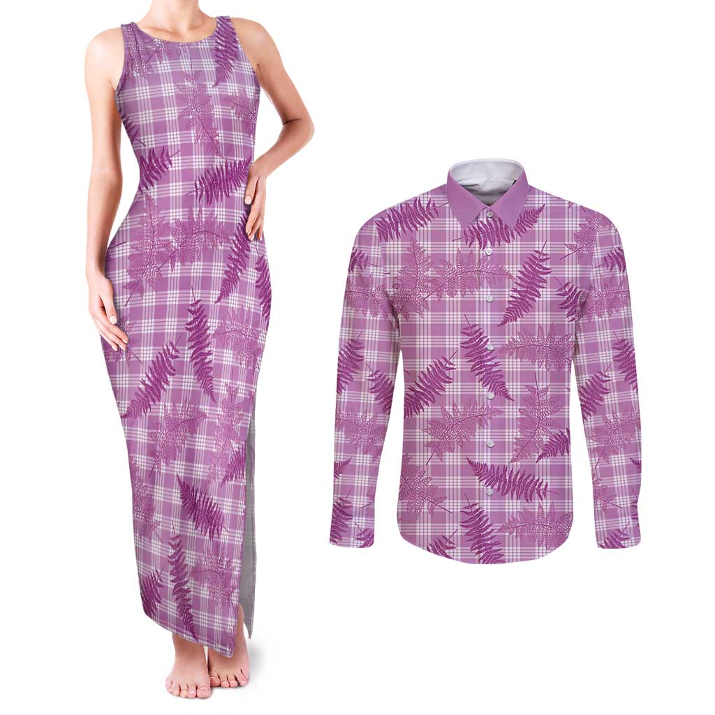 Pink Palaka Hawaii Palapalai Couples Matching Tank Maxi Dress and Long Sleeve Button Shirt Hawaiian Fern - Polynesian Pride