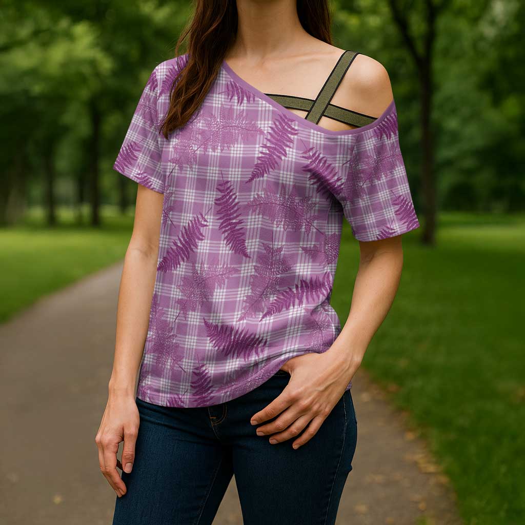 Pink Palaka Hawaii Palapalai Cross Shoulder Shirt Hawaiian Fern - Polynesian Pride