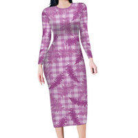 Pink Palaka Hawaii Palapalai Family Matching Long Sleeve Bodycon Dress and Hawaiian Shirt Hawaiian Fern LT14 Mom's Dress Pink - Polynesian Pride