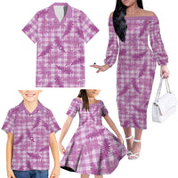 Pink Palaka Hawaii Palapalai Family Matching Off The Shoulder Long Sleeve Dress and Hawaiian Shirt Hawaiian Fern LT14 - Polynesian Pride