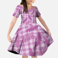 Pink Palaka Hawaii Palapalai Family Matching Off Shoulder Short Dress and Hawaiian Shirt Hawaiian Fern LT14 Daughter's Dress Pink - Polynesian Pride