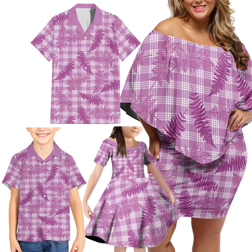 Pink Palaka Hawaii Palapalai Family Matching Off Shoulder Short Dress and Hawaiian Shirt Hawaiian Fern LT14 - Polynesian Pride