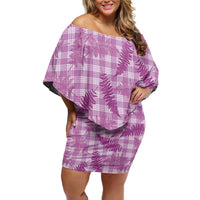 Pink Palaka Hawaii Palapalai Off Shoulder Short Dress Hawaiian Fern - Polynesian Pride