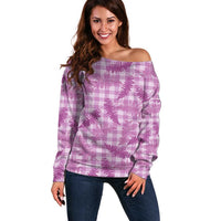Pink Palaka Hawaii Palapalai Off Shoulder Sweater Hawaiian Fern - Polynesian Pride