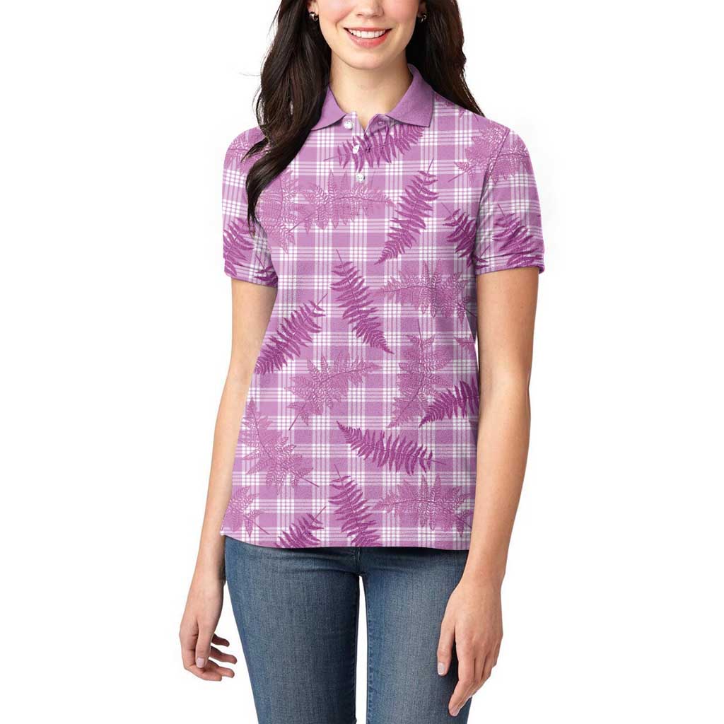 Pink Palaka Hawaii Palapalai Women Polo Shirt Hawaiian Fern - Polynesian Pride