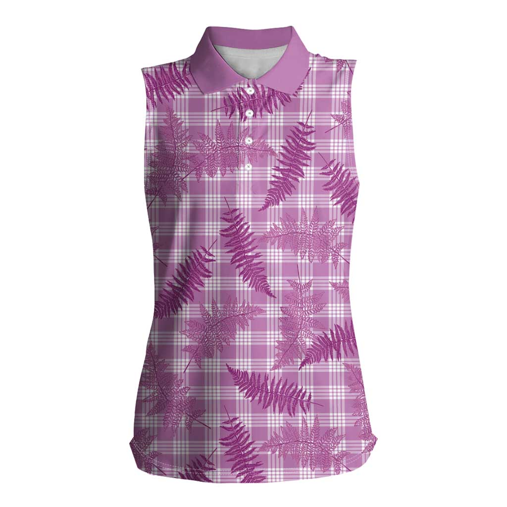 Pink Palaka Hawaii Palapalai Women Sleeveless Polo Shirt Hawaiian Fern LT14 Female Pink - Polynesian Pride
