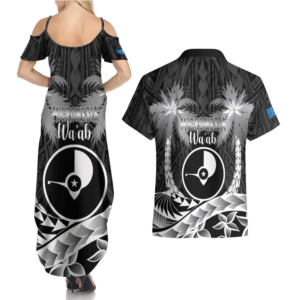 FSM Yap Day Couples Matching Summer Maxi Dress and Hawaiian Shirt 2025 Wa'ab Micronesia Black Color