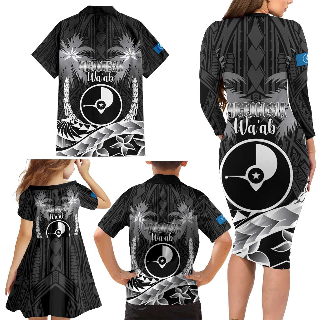 FSM Yap Day Family Matching Long Sleeve Bodycon Dress and Hawaiian Shirt 2025 Wa'ab Micronesia Black Color LT14 - Polynesian Pride