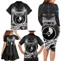 FSM Yap Day Family Matching Long Sleeve Bodycon Dress and Hawaiian Shirt 2025 Wa'ab Micronesia Black Color LT14 - Polynesian Pride