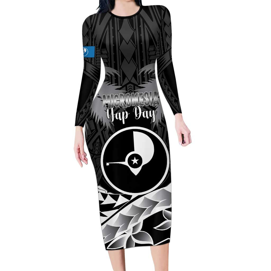 FSM Yap Day Family Matching Long Sleeve Bodycon Dress and Hawaiian Shirt 2025 Wa'ab Micronesia Black Color LT14 Mom's Dress Black - Polynesian Pride