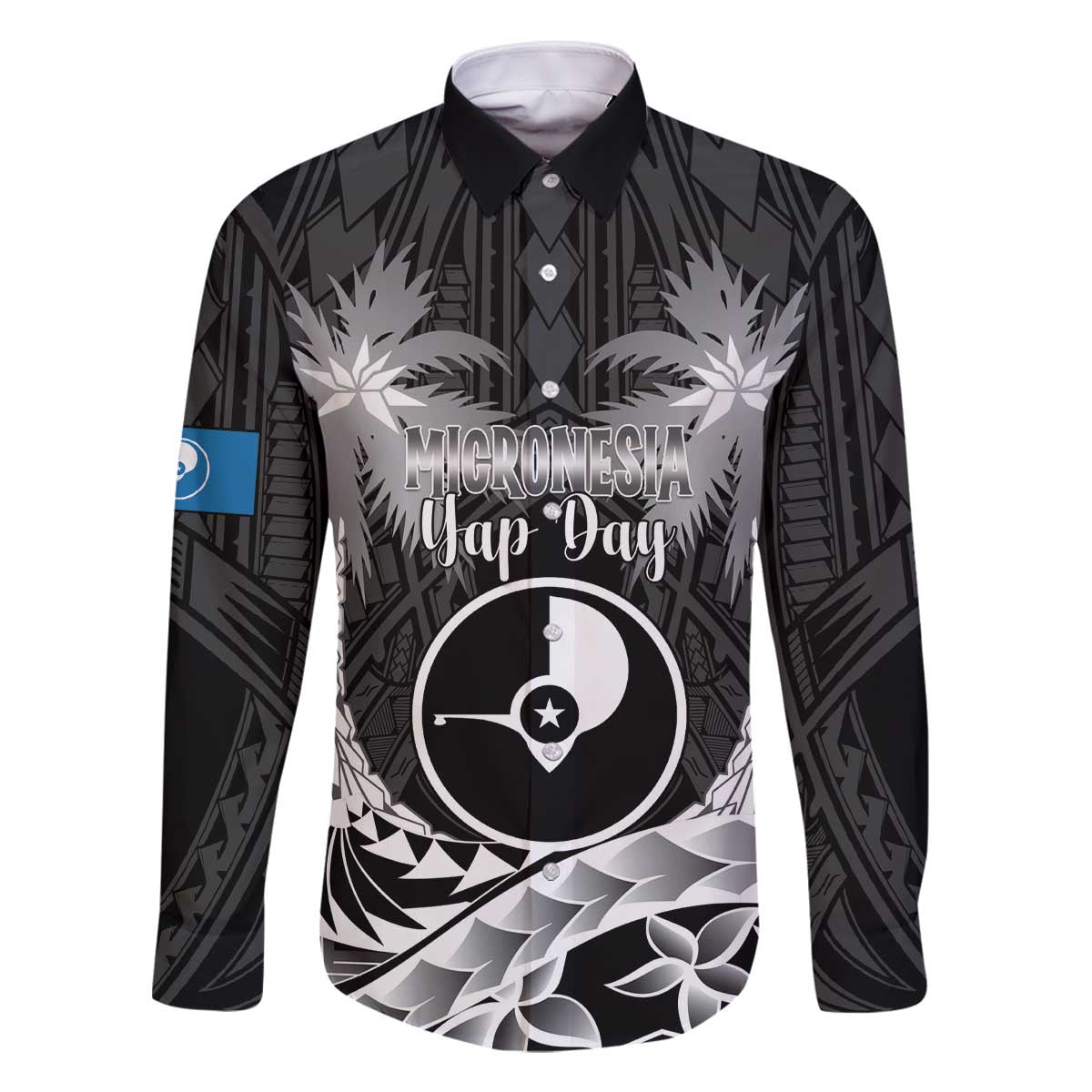 FSM Yap Day Family Matching Off The Shoulder Long Sleeve Dress and Hawaiian Shirt 2025 Wa'ab Micronesia Black Color LT14 Dad's Shirt - Long Sleeve Black - Polynesian Pride