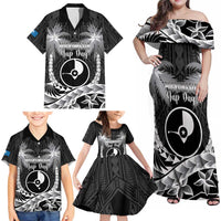 FSM Yap Day Family Matching Off Shoulder Maxi Dress and Hawaiian Shirt 2025 Wa'ab Micronesia Black Color LT14 - Polynesian Pride