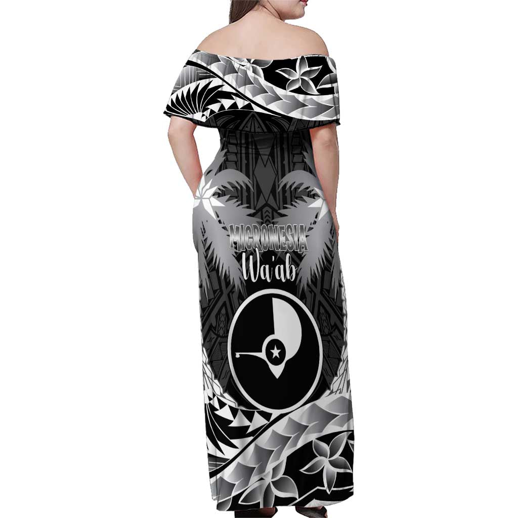 FSM Yap Day Family Matching Off Shoulder Maxi Dress and Hawaiian Shirt 2025 Wa'ab Micronesia Black Color LT14 - Polynesian Pride