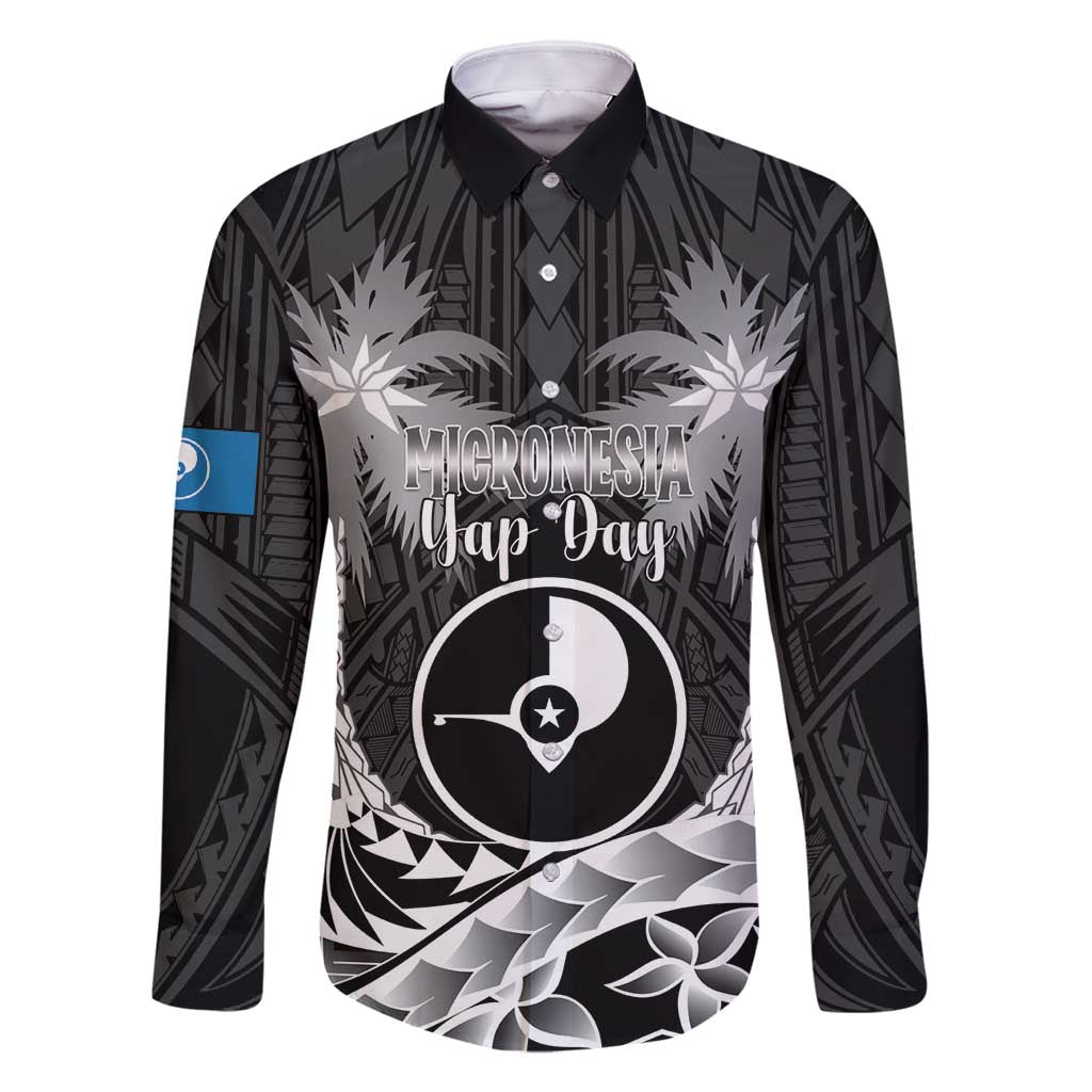 FSM Yap Day Family Matching Off Shoulder Short Dress and Hawaiian Shirt 2025 Wa'ab Micronesia Black Color LT14 Dad's Shirt - Long Sleeve Black - Polynesian Pride
