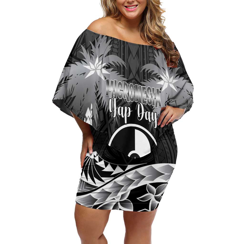 FSM Yap Day Family Matching Off Shoulder Short Dress and Hawaiian Shirt 2025 Wa'ab Micronesia Black Color LT14 Mom's Dress Black - Polynesian Pride