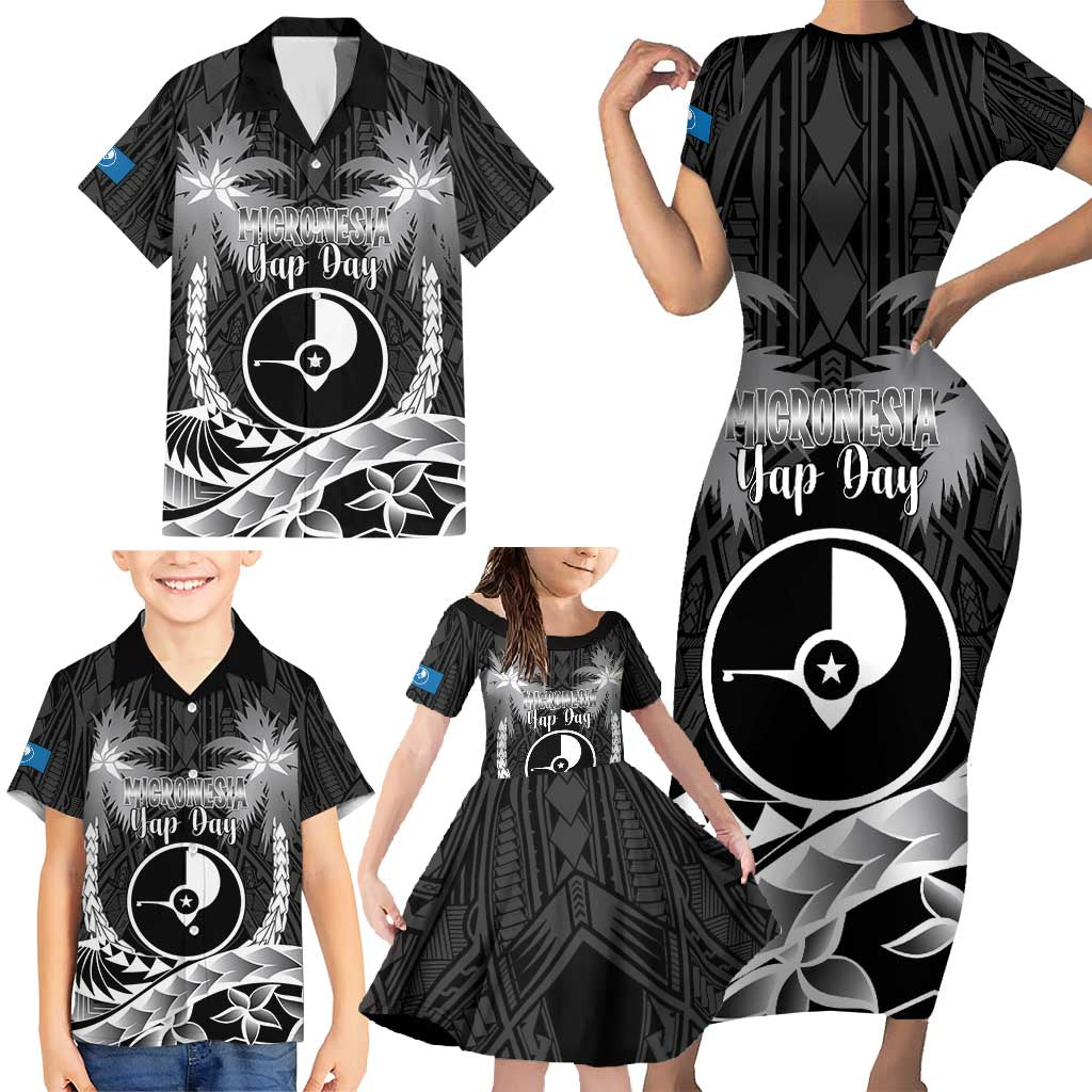 FSM Yap Day Family Matching Short Sleeve Bodycon Dress and Hawaiian Shirt 2025 Wa'ab Micronesia Black Color LT14 - Polynesian Pride