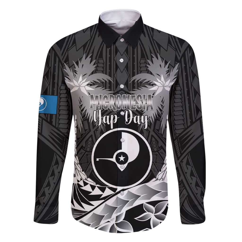 FSM Yap Day Family Matching Short Sleeve Bodycon Dress and Hawaiian Shirt 2025 Wa'ab Micronesia Black Color LT14 Dad's Shirt - Long Sleeve Black - Polynesian Pride