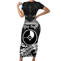 FSM Yap Day Family Matching Short Sleeve Bodycon Dress and Hawaiian Shirt 2025 Wa'ab Micronesia Black Color LT14 Mom's Dress Black - Polynesian Pride