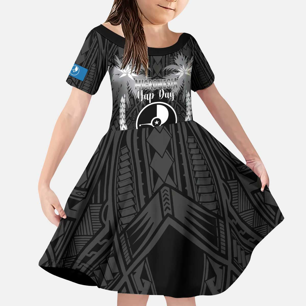 FSM Yap Day Kid Short Sleeve Dress 2025 Wa'ab Micronesia Black Color