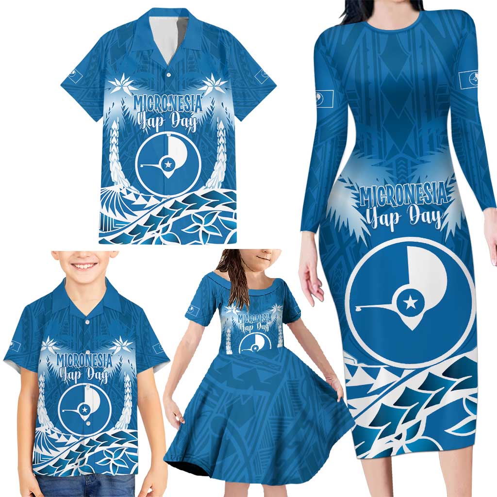 FSM Yap Day Family Matching Long Sleeve Bodycon Dress and Hawaiian Shirt 2025 Wa'ab Micronesia Flag Color LT14 - Polynesian Pride