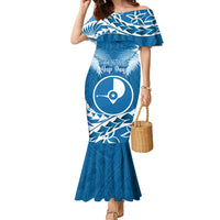 FSM Yap Day Family Matching Mermaid Dress and Hawaiian Shirt 2025 Wa'ab Micronesia Flag Color LT14 Mom's Dress Blue - Polynesian Pride