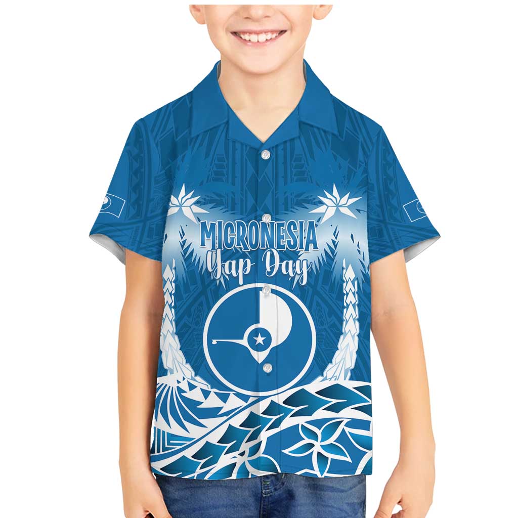 FSM Yap Day Family Matching Mermaid Dress and Hawaiian Shirt 2025 Wa'ab Micronesia Flag Color LT14 Son's Shirt Blue - Polynesian Pride