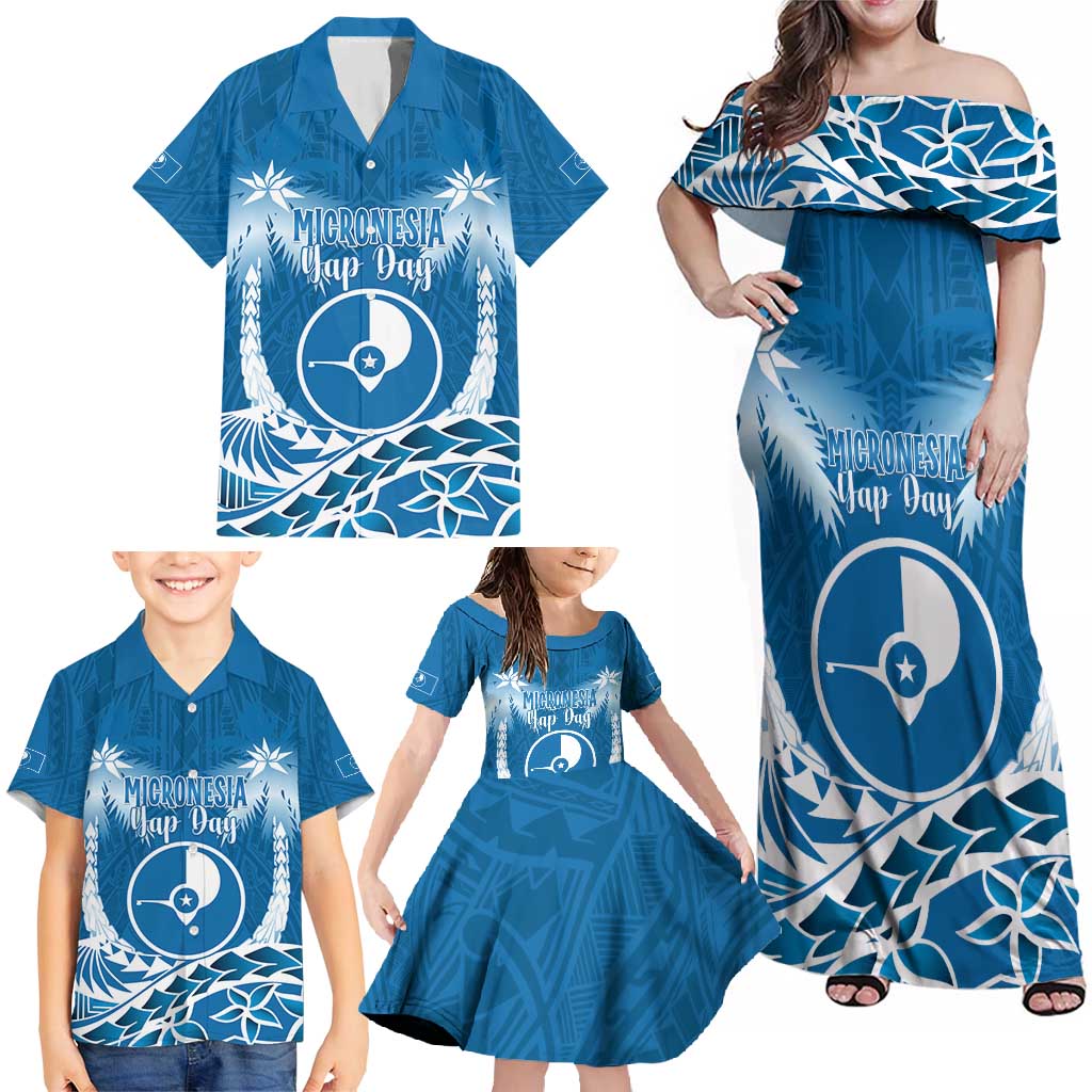 FSM Yap Day Family Matching Off Shoulder Maxi Dress and Hawaiian Shirt 2025 Wa'ab Micronesia Flag Color LT14 - Polynesian Pride