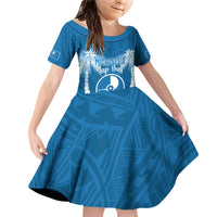 FSM Yap Day Family Matching Off Shoulder Short Dress and Hawaiian Shirt 2025 Wa'ab Micronesia Flag Color LT14 Daughter's Dress Blue - Polynesian Pride