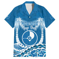 FSM Yap Day Family Matching Off Shoulder Short Dress and Hawaiian Shirt 2025 Wa'ab Micronesia Flag Color LT14 Dad's Shirt - Short Sleeve Blue - Polynesian Pride