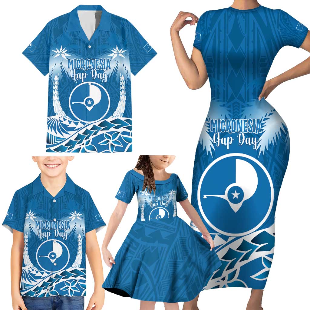 FSM Yap Day Family Matching Short Sleeve Bodycon Dress and Hawaiian Shirt 2025 Wa'ab Micronesia Flag Color LT14 - Polynesian Pride