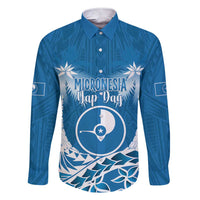FSM Yap Day Family Matching Short Sleeve Bodycon Dress and Hawaiian Shirt 2025 Wa'ab Micronesia Flag Color LT14 Dad's Shirt - Long Sleeve Blue - Polynesian Pride